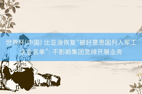 世界杯(中国) 比亚迪恢复“被好意思国列入军工企业名单”: 不影响集团宽绰开展业务